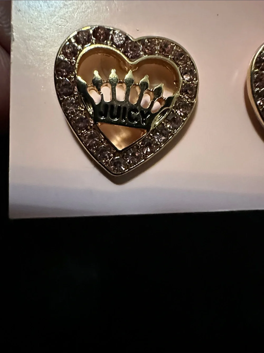Juicy Couture NEW Gold Heart Crown Stud Earrings with Pink Crystals